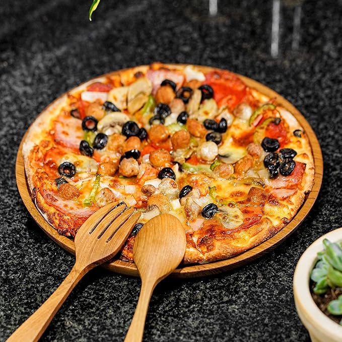 Rainforest Bowls Set of 4 10" Round Javanese Teak Wood Dinner Plates- Perfect for Everyday Use- Hot & Cold Friendly, Ultra-Durable, Premium Wooden Plates- Handcrafted by Indonesian Artisans