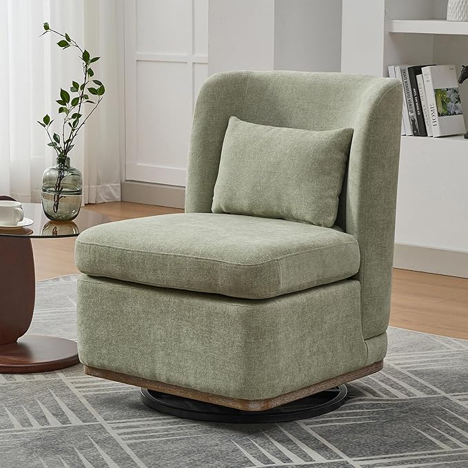 Chifee & Vingol 25.2 "W Chenille Armless Swivel Accent Chair Modern Upholstered Sofa Chair with Pillow, Green