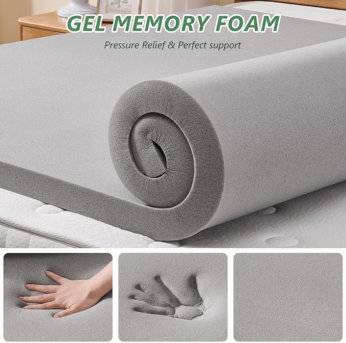 Full Mattress Topper - Memory Foam Mattress Topper Full Size, Dual Layer 4 Inch Mattres Pad with 2 Inch Gel Memory Foam, Deep Pocket Cooling Bed for Back Pain Relief
