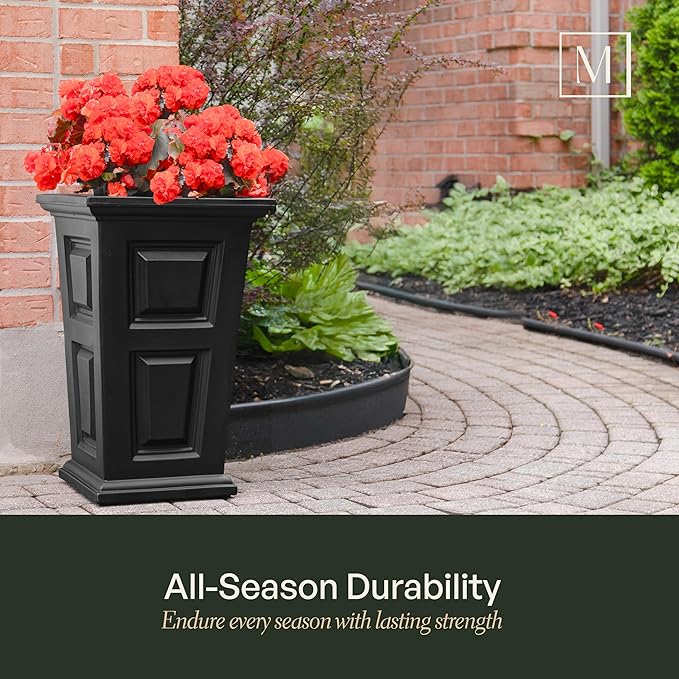 Mayne Wyndham 24-Inch Tall Planter, 2-Pack – Self-Watering, Weather-Resistant Planter for Flowers – Durable Indoor/Outdoor Design for Patio, Porch, or Entryway