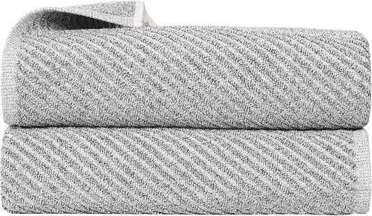 Superior Amelia Viscose Cotton Blend Medium Weight Bath Sheets, for Bathroom, Shower, Spa, Plush, Quick Dry, Ultra-Soft Towels, Essentials, Ribbed Design, Oversized Towels, Set of 2, Charcoal