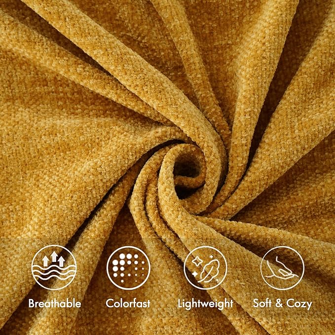 BATTILO HOME Mustard Yellow Throw Blanket for Couch Bed Sofa, Yellow Gold Chenille Throw for Spring Summer, Lightweight Knit Blanket for Home Decor, 50"x60"