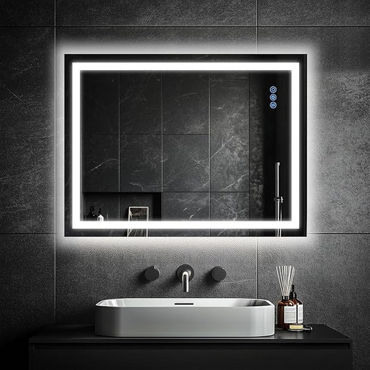 Antok 24"x 36" LED Bathroom Mirror with Lights, Anti-Fog, Dimmable, Lighted Vanity Mirror with Tempered Glass, Memory Function, 3 Light Modes, Safe Use, Horizontal, Vertical