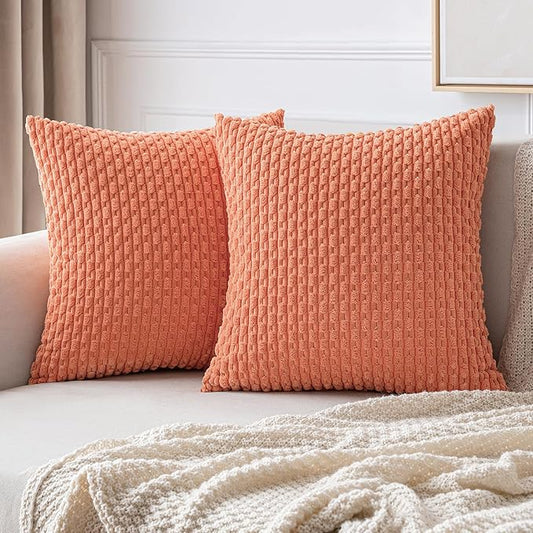 MIULEE Throw Pillow Covers Soft Corduroy Decorative Set of 2 Boho Striped Pillow Covers Pillowcases Farmhouse Home Decor for Couch Bed Sofa Living Room Spring 20x20 Inch Coral Red
