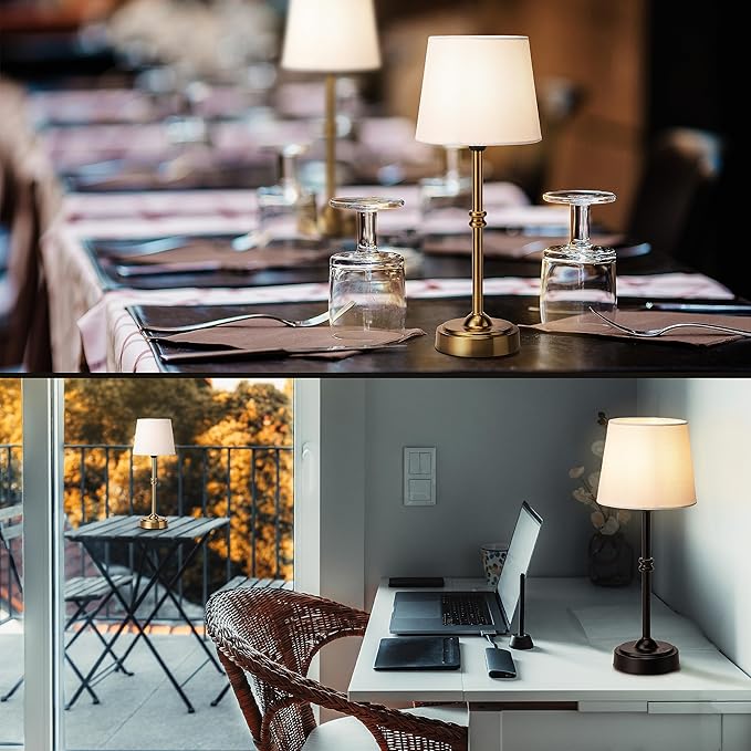 O’Bright Seraph - Cordless LED Table Lamp with Dimmer, Built-in Rechargeable Battery, 3-Level Brightness, Patio Table Lamp, Bedside Night Lamp, Ambient Light for Restaurant, Antique Brass