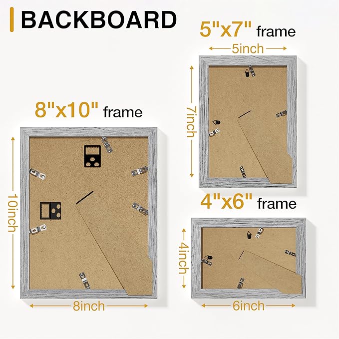 Vittanly 10 Pack Picture Frames Collage Wall Decor, Gallery Wall Frame Set for Wall or Tabletop Display, Engineered Wood and Shatter-resistant Plexiglass, Multi Sizes with 8x10, 5x7, 4x6 Frames, Grey