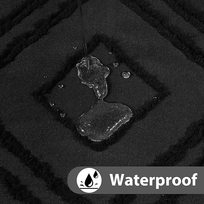 No Hook Shower Curtain Set with Snap in Liner, Black Jacquard Tufted Geometric Bath Curtain, Boho Luxury Hotel Bathroom Decor, Waterproof Washable, 71 x 86 Inch