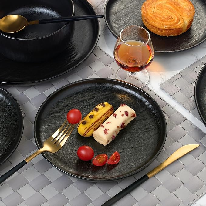 “Ari" 12-piece Stoneware Dinnerware Set with Protective Glaze Finish, Service for 4, Matt Black