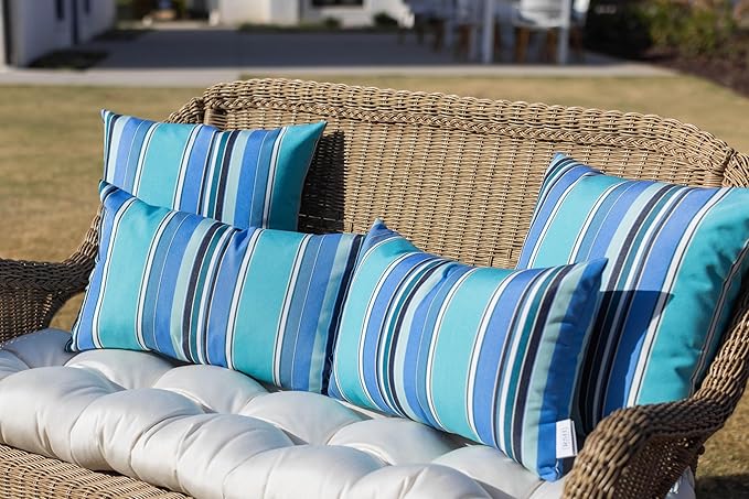 RSH Décor - Sunbrella Jumbo Lumbar Throw Pillows – Set of 4 | 26" x 16" | Indoor Outdoor – Patio, Lounge, Adirondack, Deck | Water & Fade-Resistant | Includes Down-Alternative Inserts | Dolce Oasis