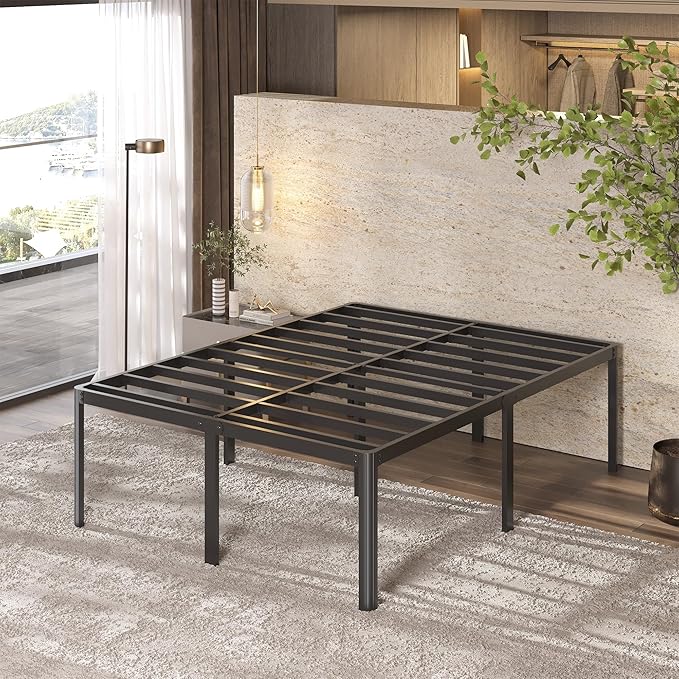 22 Inch High Full Size Bed Frame with Rounded Corner Legs, Sturdy Mattress Foundation, Heavy Duty Metal Platform Bed Frame Full No Box Spring Needed, Noise Free, Easy Assembly, Black