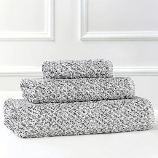 Superior Amelia Viscose Cotton Blend Medium Weight Towels, for Bathroom, Shower, Spa, Plush, Quick Dry, Ultra-Soft Towels, Bath Essentials, Ribbed Design, 3 Piece Assorted Towel Set, Charcoal