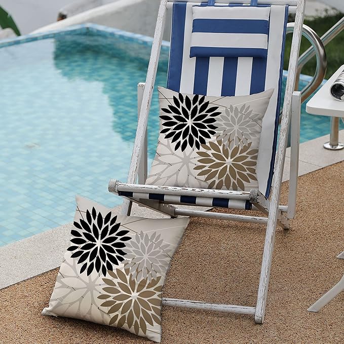 DFXSZ Outdoor Throw Pillow Covers 18x18 Inch Set of 2 Waterproof Spring Summer Geometric Elegant Black Brown Outdoor Pillow Covers for Patio Funiture Garden Couch 158G18