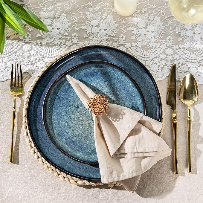 AmorArc Ceramic Dinnerware Sets,Handmade Reactive Glaze Stoneware Plates and Bowls Set,Highly Chip and Crack Resistant | Dishwasher & Microwave Safe Dishes Set,Service for 4 (12pc)