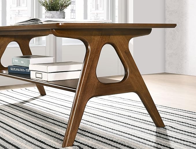 Arona Mid-Century Modern Wood Coffee Table with Shelf