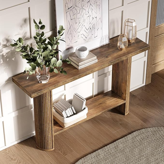 LITTLE TREE 55-Inch Modern Console Table, Narrow Sofa Table for Hallway, Wooden Entrance Table Behind The Couch for Living Room, Hallway, Entrance, Brown