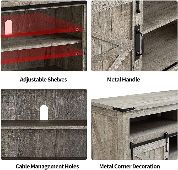 OKD Farmhouse TV Stand for 65+ Inch TV, 33" Tall Highboy Entertainment Center w/Sliding Barn Door, Rustic Media Console w/Storage Shelves, Wood Television Stand for Living Room, Light Rustic Oak