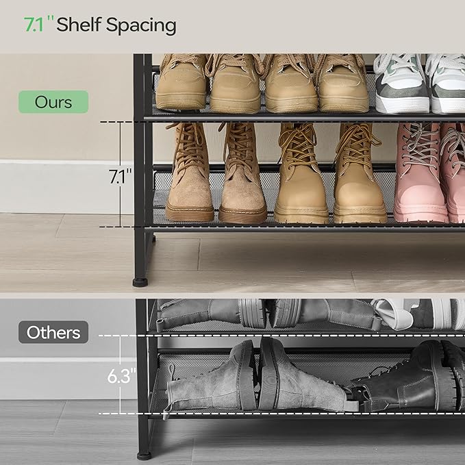 Nunsino Shoe Rack,12 Tier Metal Shoe Organizer,Max Holds 60 Pairs,Heavy Duty Shoes Shelf for Garage, Entryway, Closet,Black