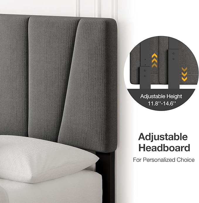 GarveeHome Full Size Bed Frame with Adjustable Headboard and 4 Storage Drawers, Velvet Upholstered Tufted Full Platform Bed Frames with Wooden Slats Support,Full Bedframe No Box Spring Needed, Grey