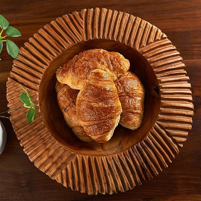 Teak Handcrafted Wooden Bowls Natural Wood Round Utility Bowl 10.9" W Handmade Rustic Serving Platter Fruit Snack Holder for Entry Table Vintage Artworks Dining Room Home Décor