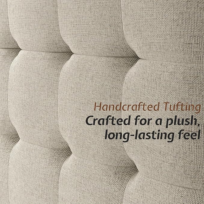 Jocisland Wood King Size Bed Frame,Tall Upholstered Tufted Headboard, Solid Wood Platform, No Box Spring Needed, Walnut