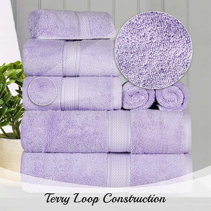 Superior Egyptian Cotton Pile 10 Piece Towel Set, Includes 2 Bath, 4 Hand, 4 Face Towels/Washcloths, Ultra Soft Luxury Towels, Thick Plush Essentials, Guest Bath, Spa, Hotel Bathroom, Purple
