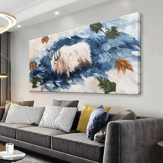 Animals Abstract Wall Art Paintings Rustic Cow Dark Blue Canvas Art Wall Decor Prints Picture For Bedroom Living Room Office Home Wall Decor 20"X 40" Ready To Hang