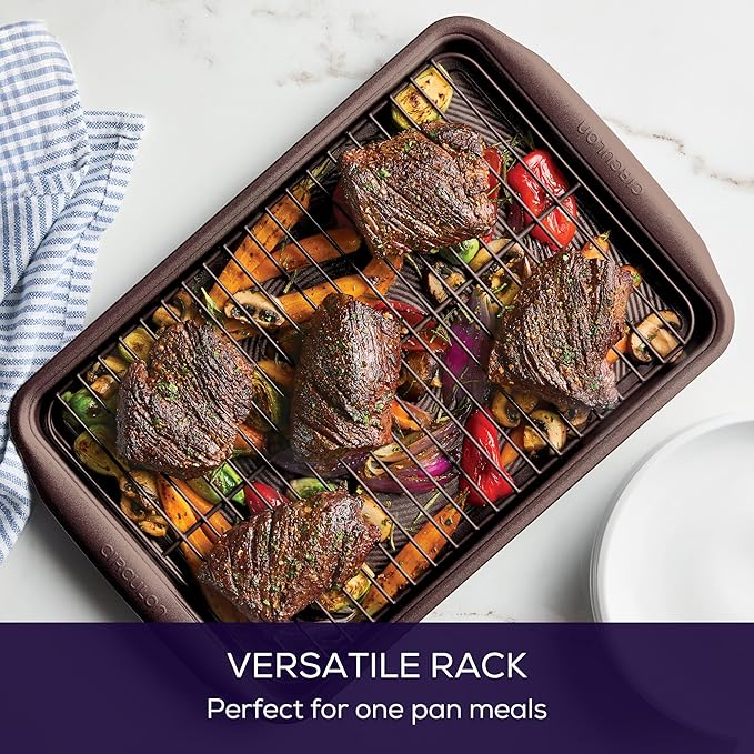 Circulon Nonstick Bakeware Set with Nonstick Cookie Sheet / Baking Sheet and Cooling Rack - 2 Piece, Chocolate Brown