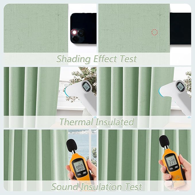 Guken Blackout Curtains 120 Inch Length 2 Panels Set for Living Room Bedroom Back Tab Thermal Insulated 100% Black Out Linen Drapes Room Darkening Window Curtains 120 Inches Long,Aqua Green