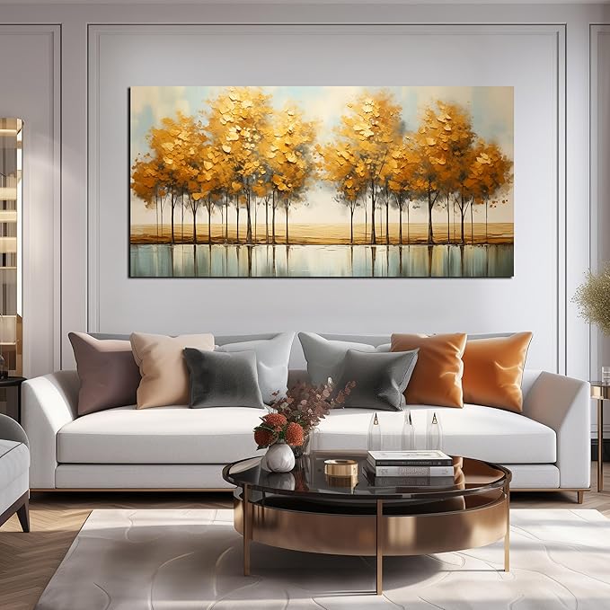 Large Canvas Painting Yellow Forest Theme Decorative Painting with Frame Can be Directly Hanging Wall Decorative Painting for Living Room Bedroom Office Room Decor Painting Artwork Size 30x60