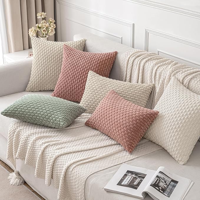 MIULEE Throw Pillow Covers Soft Corduroy Decorative Set of 2 Boho Striped Pillow Covers Pillowcases Farmhouse Home Decor for Couch Bed Sofa Living Room 18x18 Inch Pure White