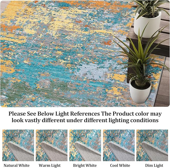 6x9 Modern Abstract Area Rug Non Slip Non Shedding Rug Low Pile Stain Resistant Washable Rug Soft Carpet for Bedroom Living Room, Multi Color