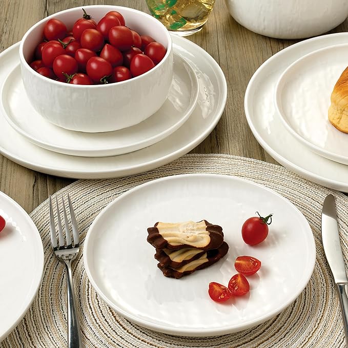 “Kai” 12-piece Stoneware Dinnerware Set with Protective Glaze Finish, Service for 4, White