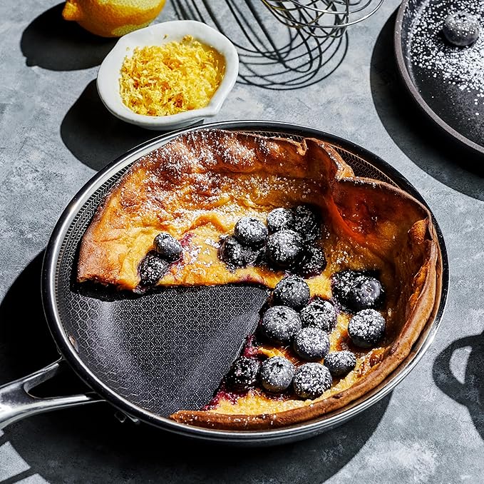 HexClad Hybrid Nonstick 8-Inch Frying Pan with Tempered Glass Lid, Stay-Cool Handle, Dishwasher-Friendly, Oven-Safe Up to 900°F, Induction Ready, Compatible with All Cooktops