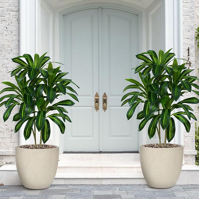 Artificial Dracaena Plant 4FT Tall - Fake Tree with White Planter - Faux Yucca Tall Fake Floor Plant in Pot - Artificial Trees for Home Bedroom Office Indoor Living Room Decoration