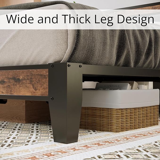 LIKIMIO Twin Bed Frames, Storage Headboard with Charging Station, Solid and Stable, Noise Free, No Box Spring Needed, Easy Assembly