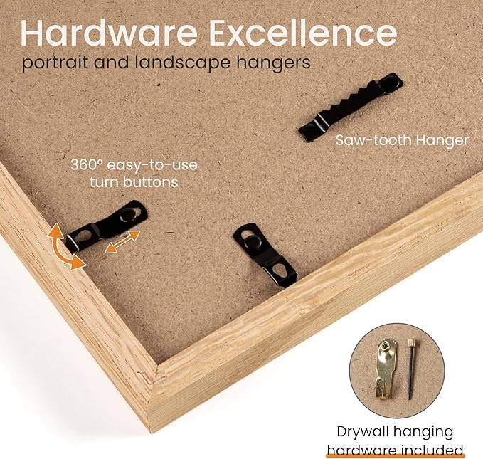 Axeman 17x23 Frame | Solid Oak Wood 13 x 19 Picture Frame With Mat To 17x23 | 23x17 Wood Poster Frame | Tempered Glass and Hanging Hardware Included Home Wall Decor Art Hanging Frame | Natural