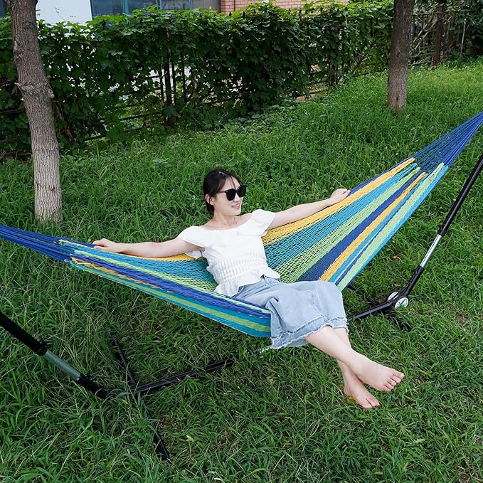 Handwoven Mayan Hammock - Portable Family Hammock with Carry Bag Matrimonial Size Multi-Color Handmade Hammock for Travel Camping Backyard, Porch, Outdoor or Indoor Use