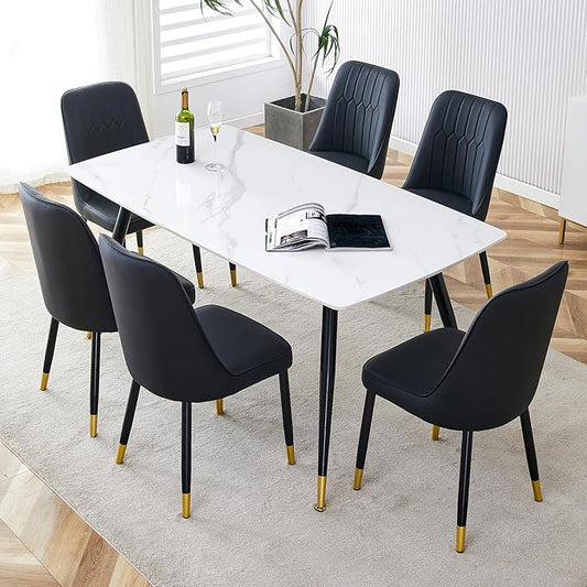 Dining Table Set for 6 with Chairs,Dining Room Sets for 6, Sintered Stone Kitchen Table Top and Modern Chairs Set of 6 for Kitchen Dining Room