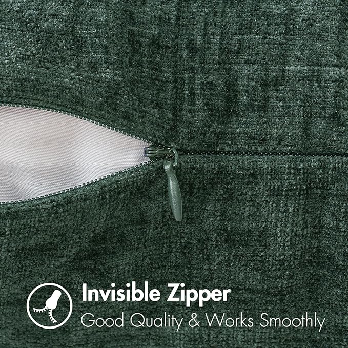 MIULEE Pack of 2 Green Throw Pillow Covers 12x20 Inch Soft Chenille Pillow Covers for Sofa Living Room Couch Solid Dyed Cases