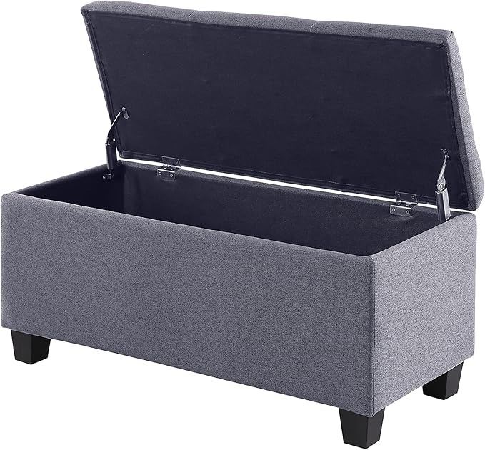 Hinged Storage Ottoman Set of 3, 38'' Living Room Storage Bench with Thick Seating, 2pcs Small Square Dorm Stool Couch Side Foot Rest