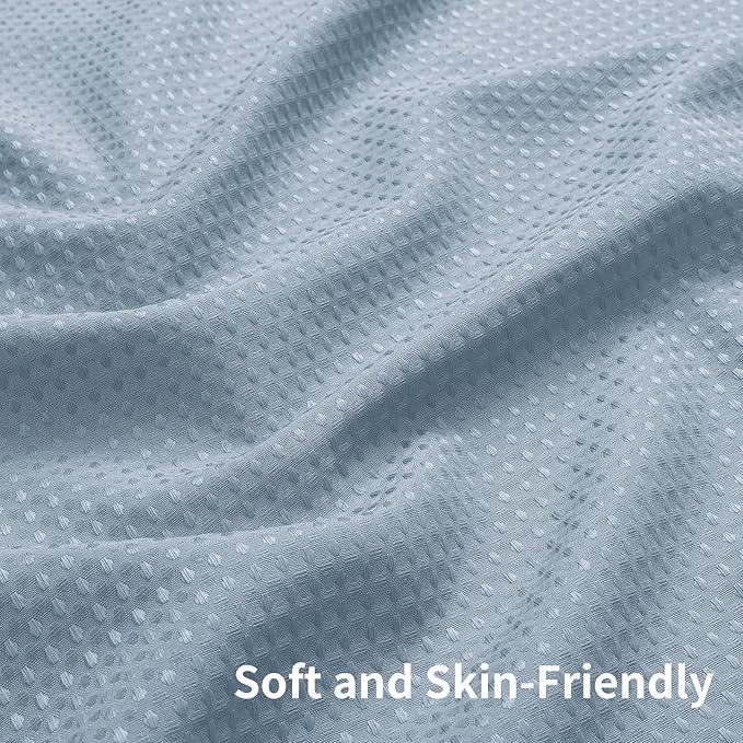 Colorful Star Extra Long Waffle Weave Shower Curtains, 256GSM Heavy Duty Shower Curtain with Snap in Fabric Liner, Hotel Style No Hook Waterproof Bathroom Curtain Set, 72 x 87 Inch, Fog Blue