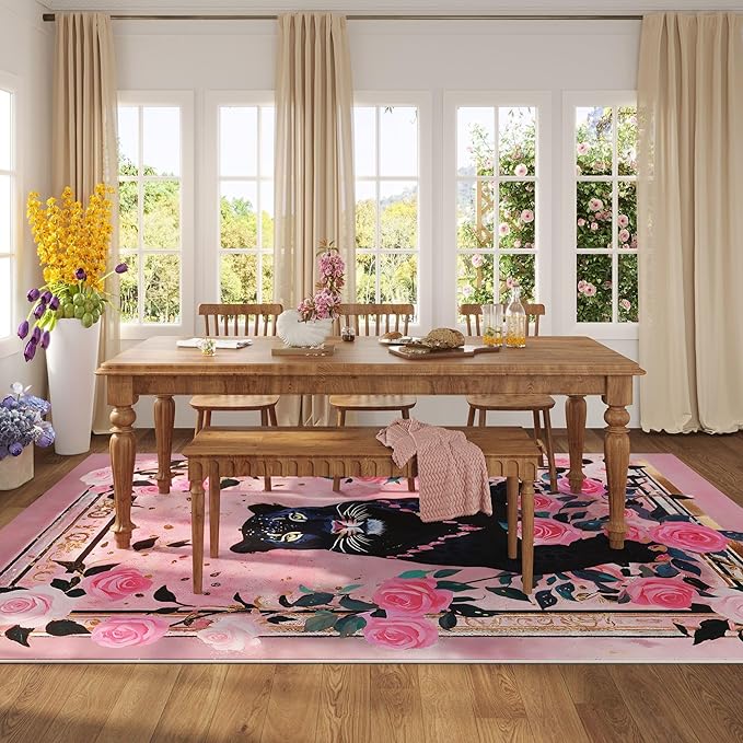 Area Rugs 8x10 Rug for Living Room Clearance Washable Retro Lavish Leopard Non Slip Floral Animal Vintage Low Pile Large Rug for Living Room, Bedroom, Farmhouse, Dining Room, Kids Playroom