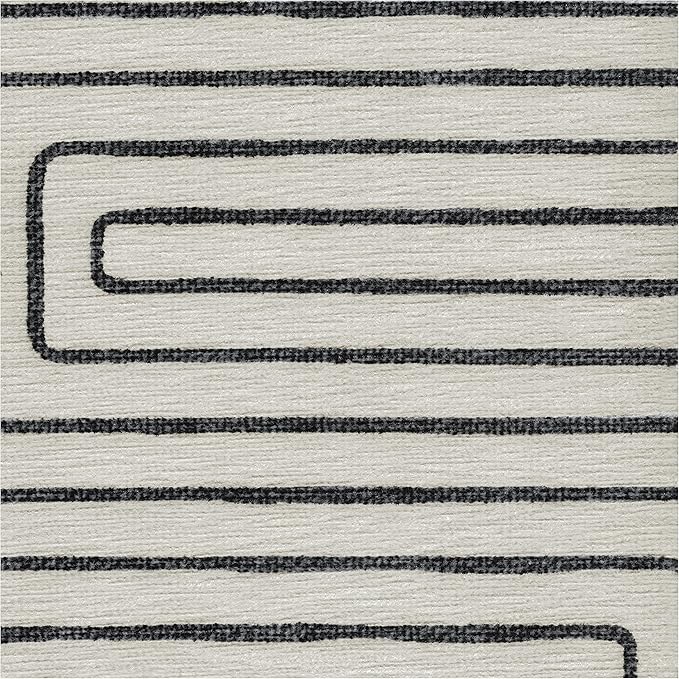 RUGGABLE x Jonathan Adler Machine Washable Modern Runner Rug – Labyrinth Black/Ivory 2.5x10, Stain-Resistant, Non-Slip – Washable Rug for Hallway, Entryway, Living Room & Kitchen–with Cushioned Pad