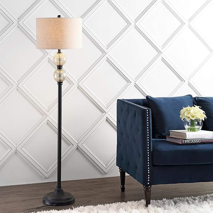 JONATHAN Y JYL1016A January 60" Glass/Metal LED Floor Lamp, Traditional, Elegant, Office, Living Room, Family Room, Dining Room, Bedroom, Hallway, Foyer, Mercury Glass/Oil Rubbed Bronze