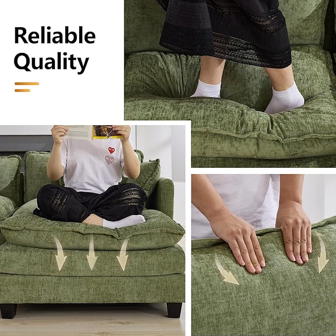 41'' Modern Chenille Oversized Chair, Upholstered Accent Living Room Chair with Extra Thicked Deep Seat, Single Lounge Chair for Bedroom, Small Apartment,Green