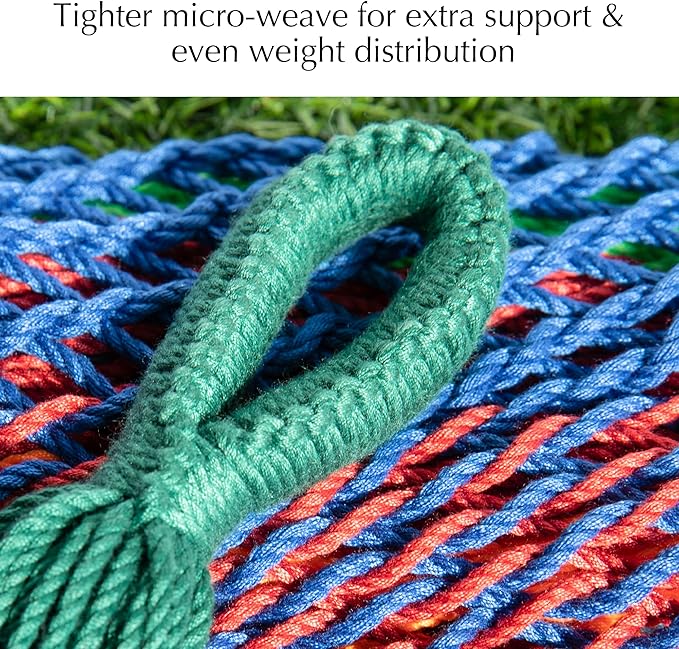 PNAEUT Mayan Hammock, Handwoven XL Thick Soft Rope Hammocks for Outdoor Indoor, Max 600 lbs Capacity, Tree Straps & Carabiners Included (Tropical, No Stand)