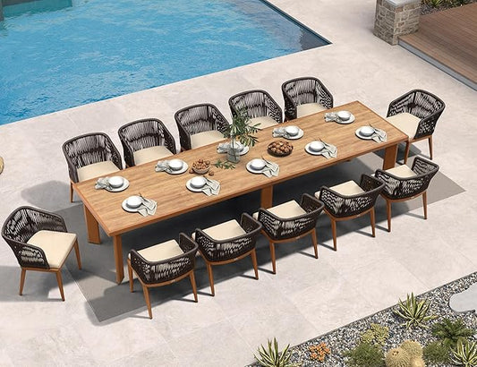 PURPLE LEAF 13 Pieces Outdoor Dining Set Patio Furniture Set Aluminum Rattan Wicker Patio Table and Chairs Set for Lawn Porch Deck Brown