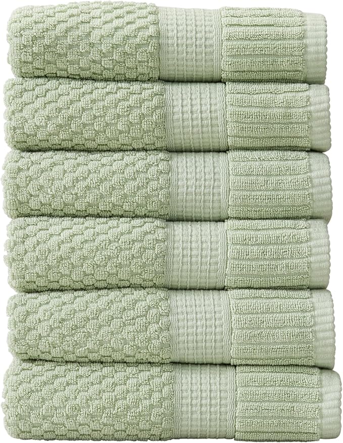 NY Loft 100% Cotton Hand Towel 6 Pack Hand Towel Set | Super Soft & Absorbent Quick-Dry Hand Towels 16" x 28" |Textured and Durable Cotton | Trinity Collection (6 Pack Hand Towel, Sage)