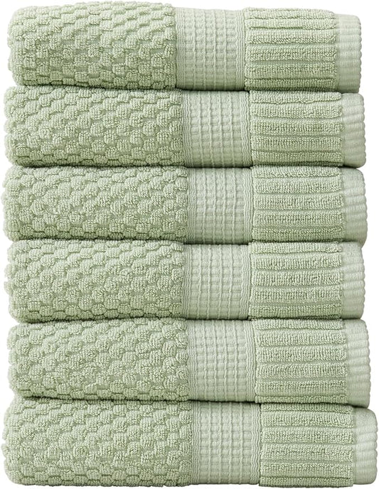 NY Loft 100% Cotton Hand Towel 6 Pack Hand Towel Set | Super Soft & Absorbent Quick-Dry Hand Towels 16" x 28" |Textured and Durable Cotton | Trinity Collection (6 Pack Hand Towel, Sage)
