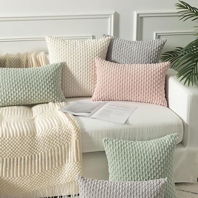 Kevin Textile Pack of 2 Corduroy Decorative Throw Pillow Covers 20x20 Inch Soft Boho Striped Pillow Covers Modern Farmhouse Home Decor for Spring Sofa Living Room Couch Bed Pink